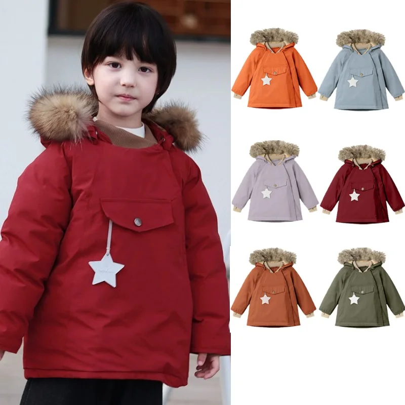 

Детский пуховик 2024, зимняя новая модная теплая белая куртка на утином пуху для мальчиков, хлопковое водонепроницаемое ветрозащитное пуховое пальто для девочек