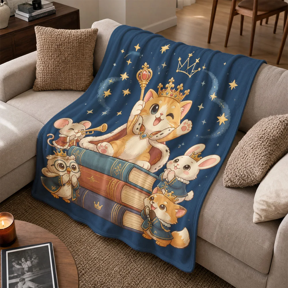 Whimsical Cartoon Cat Animal Print Throw Blanket for Sofa Couch Home Decor Cozy Winter Gift for Lovers Friends and Kids