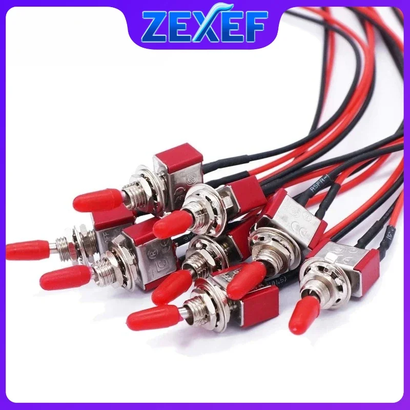 ZEXEF 1–8 Stück Mini 2-poliger Kippschalter EIN/AUS SPST 3 A 250 V 6 A 125 V Drähte mit vorgelötetem Auto für LKW-Zubehör, Knopf-LED