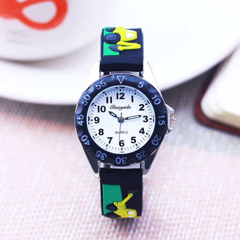 2024 children boys girls fashion cartoon excavator watches students cool gifts toy watches for over 3years kids 5colors clocks