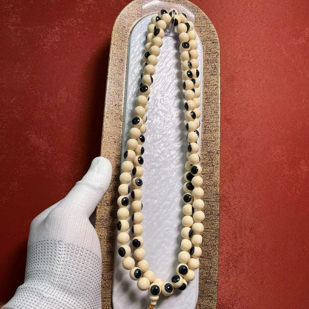 Mammoth ivory bead necklace, bracelet prayer beads blue eyes 108 Buddha beads clear patterns natural color precious item