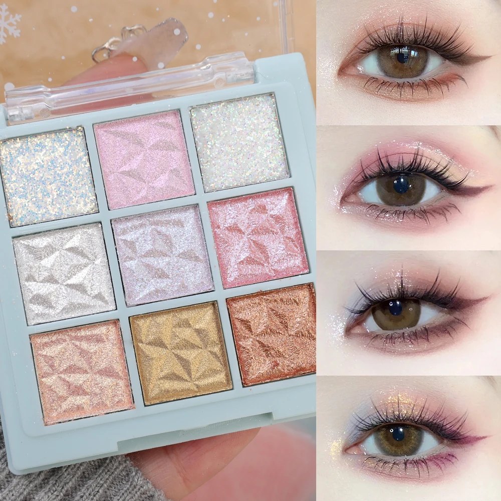 9colors Glitter Eyeshadow Palette Pigment Diamond Shimmer Shiny Eye Shadow Charming Highlighter Waterproof Eye Korean Cosmetics