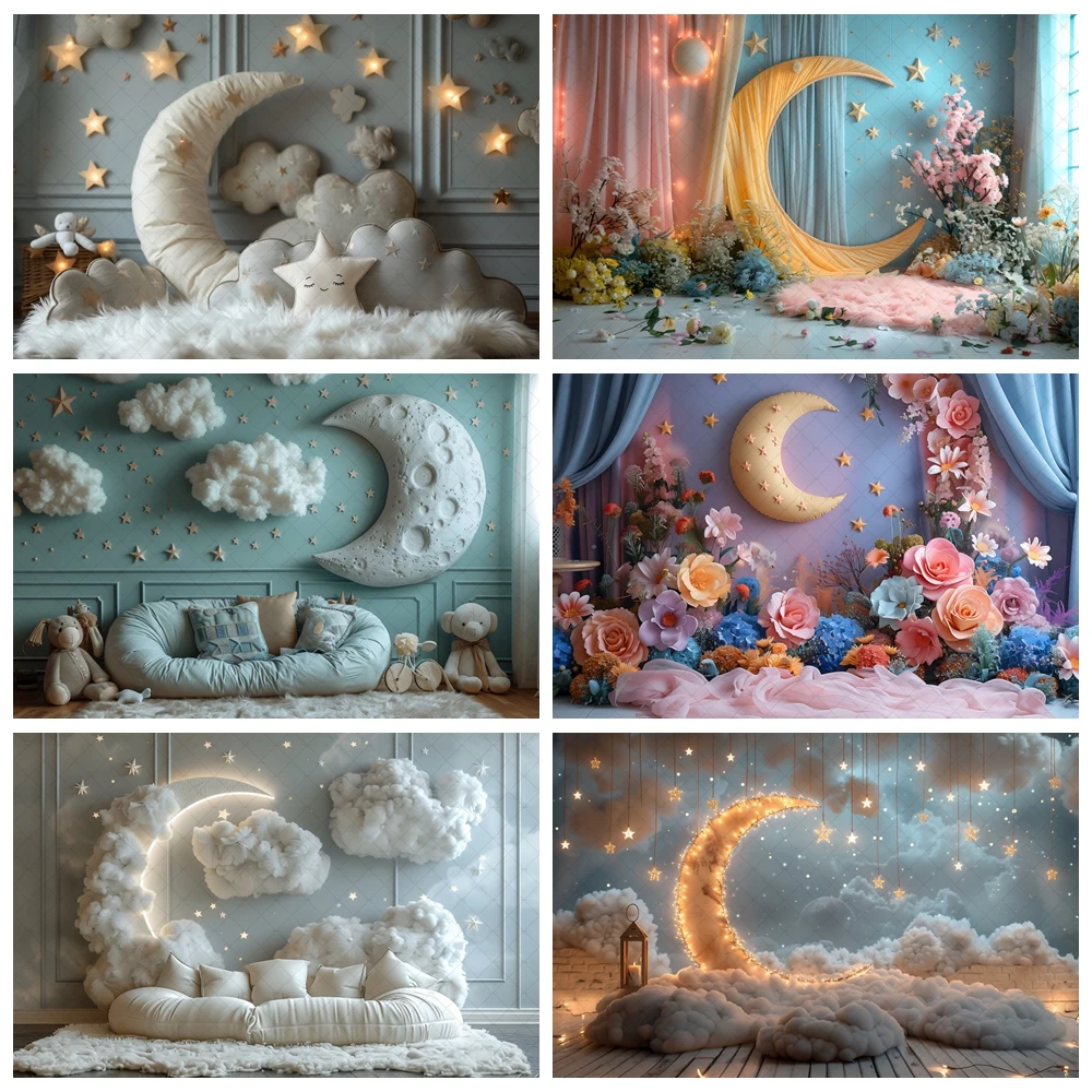 

Super dream moon theme princess room photography background stars lights flowers princess birthday print a bath photo background