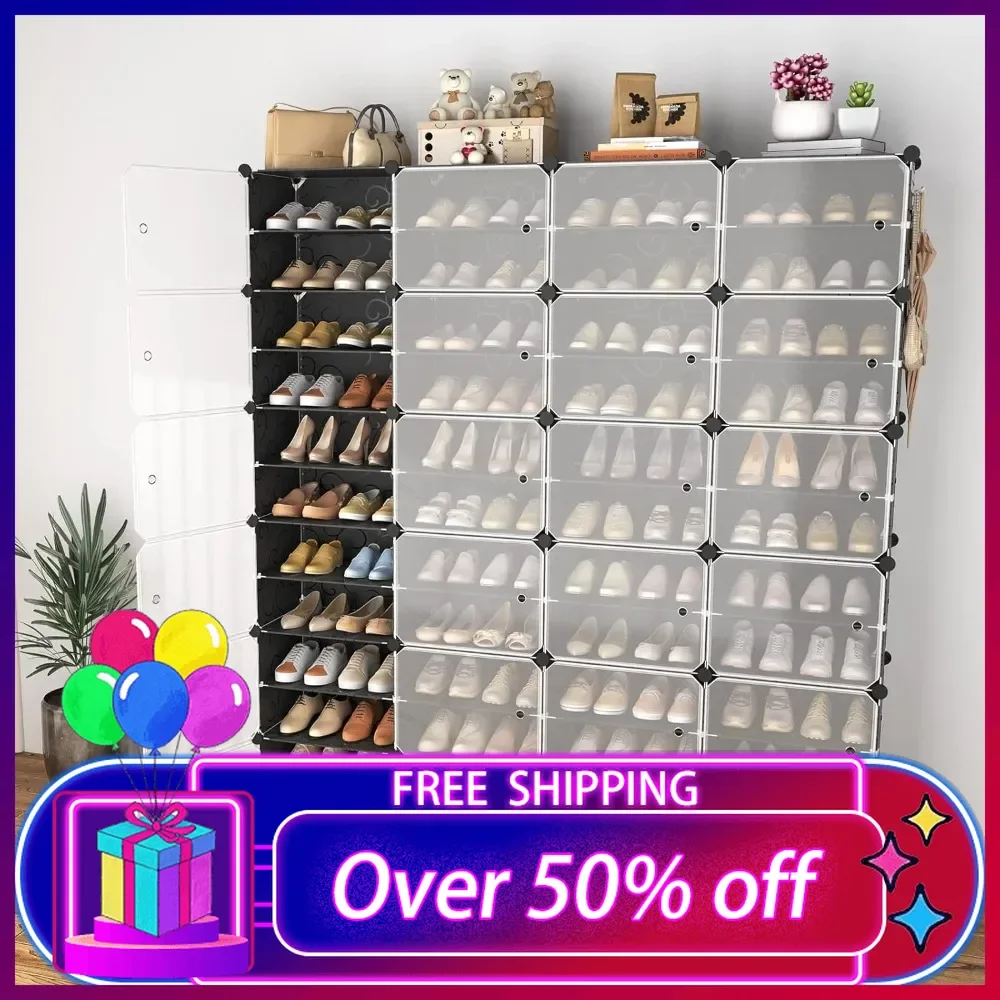 Shoe Rack Organizer, 96 Pairs Shoe Storage Cabinet Easy Assembly, Adjustable, Stackable Detachable Rack DIY Expandable 12 Tier