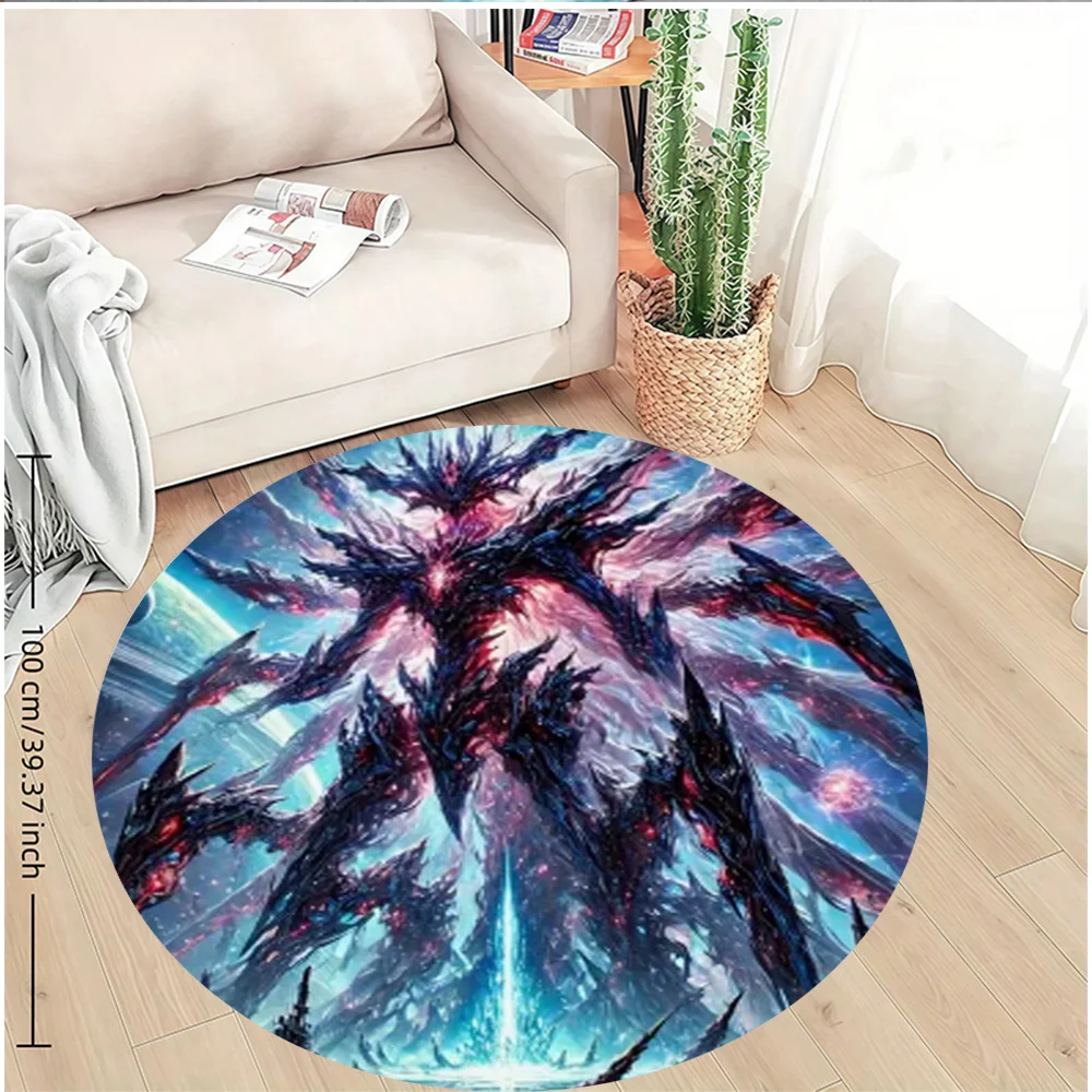 Cosmic Monster Round Rug Flannel Sci Fi Fantasy Floor Mat Gaming Room Decor Alien Creature Galaxy Background Soft Carpet view 4