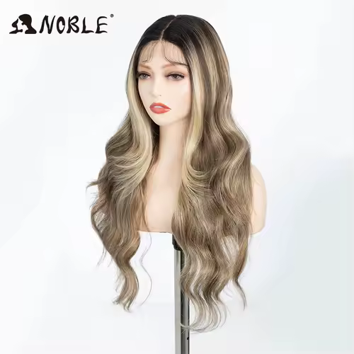 Noble 13x4 Lace Front Wig Synthetic 28 inch Long wavy ombre blonde Wigs For Women Ombre Lace Front Wig Synthetic Lace Front Wig - Image 4