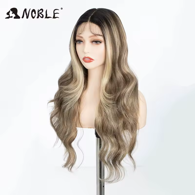 Noble 13x4 Lace Front Wig Synthetic 28 inch Long wavy ombre blonde Wigs For Women Ombre Lace Front Wig Synthetic Lace Front Wig - Image 4