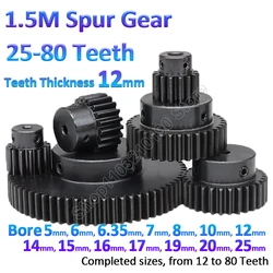 1Pc 1.5 Modulus Spur Gear 1.5M Pinion Gears 25 30 35 40 45 50 60 65 70 80 Teeth Cylindrical Motor Tramission Gear Bore 5-25mm