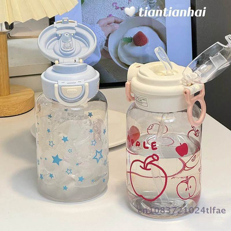 600ml Star Water Bottle Tumbler with Bowknot Cute Plastic Cup Straw Lid Portable for Ice Coffee Juice Tea