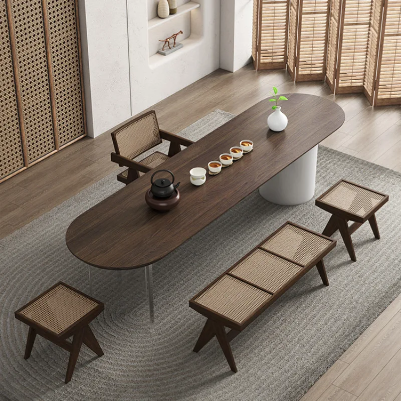 

Office Modern Simple Tea Table Solid Wood Large Board Table New Chinese Table and Chair Combination Household Wabi **** Wind Cof