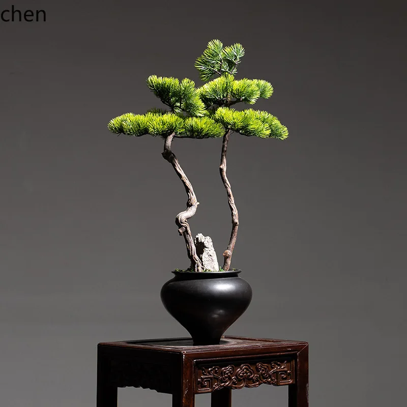 BJ-20 New Chinese Style Artificial Welcoming Pine Hotel Homestay Vintage Indoor Bonsai Entrance Decoration