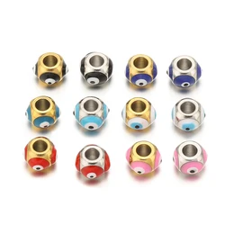 10pcs Stainless Steel Round Enamel Eye Spacer Beads for Diy Jewelry Necklaces Bracelets Findings Making Accessories Wholesale