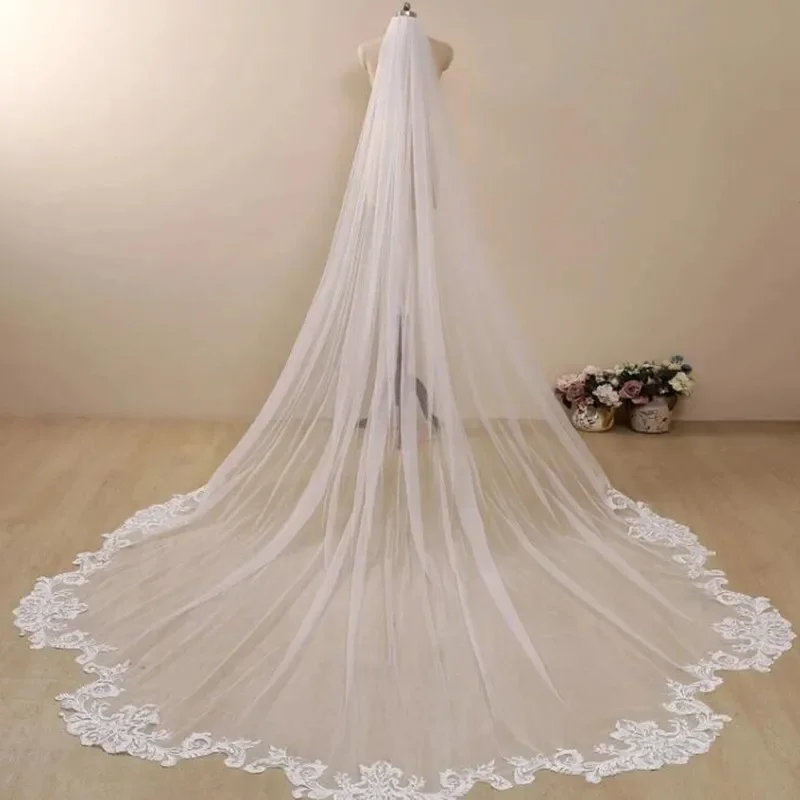 Véu de noiva branco off-white marfim, 3 metros, renda, véu de casamento, catedral, longo, acessórios de casamento