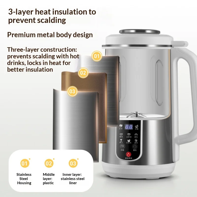 1.2L Soymilk Machine Stainless Steel Electric Milk Frother Multifunctional Large Capacity Household Blender image 5