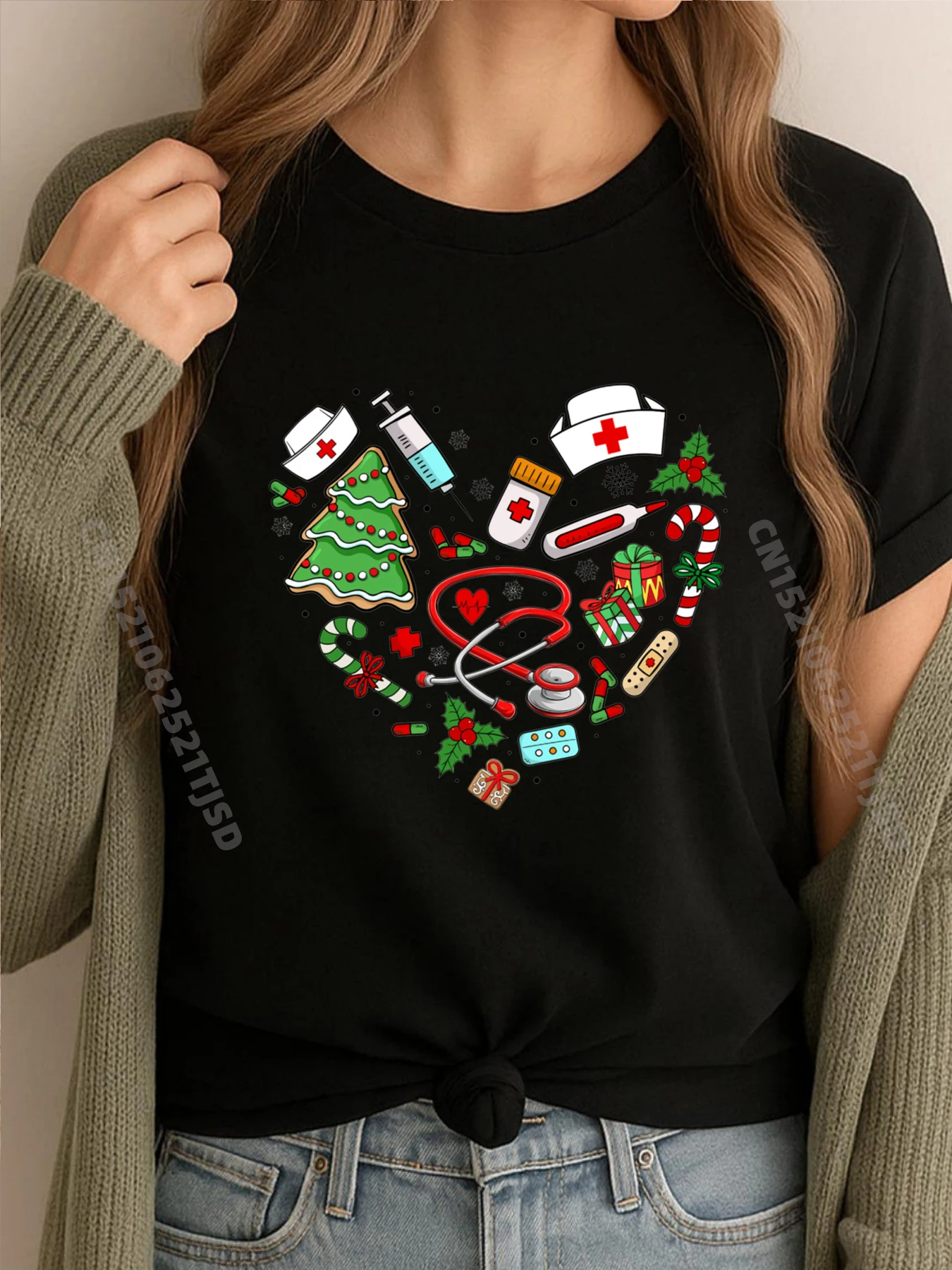 

Retro Nurse Christmas Nursing Nicu Pediatric Holiday Nurse Camisetas Oversized T Shirt Woman Tops Tees Printed On