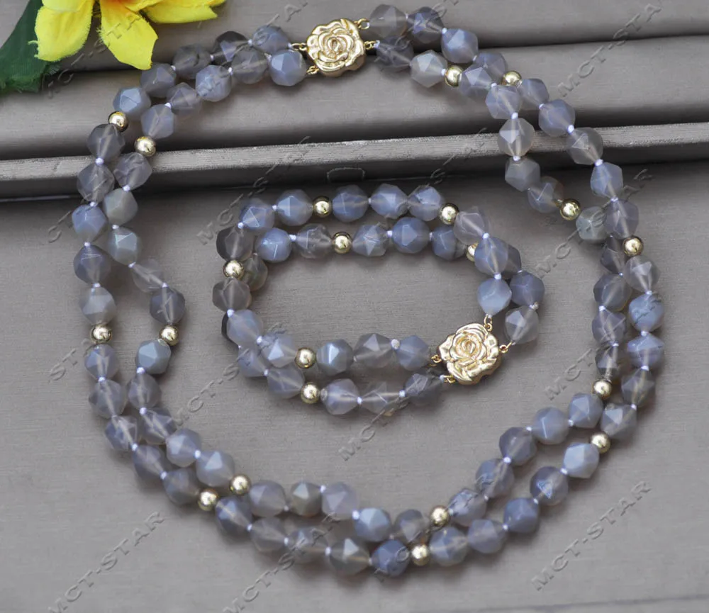 

Z13462 Set 2row 10mm Natural Gray Faceted Cube Agate Necklace Bracelet Custom Jewelry