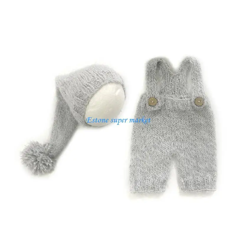 090B Baby Photo Clothing Mohair Pants Long Tail Hat Costume Set Newborns Photo Suit Infant Shower Gift Photo Posing Accessory