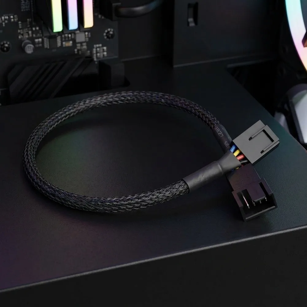 4 Pin For PWM For Fan Splitter Cable 26cm Black Snake Skin To 4 Channel Extension Cord For PC Computer Case Cooling System