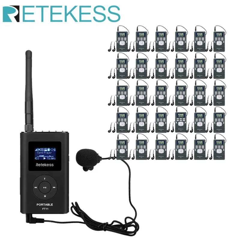 Retekess Wireless Audio Tour Guide System 1 FT11 FM Transmitter 30 PR13 FM Radio Receiver For Tour Church Training Translation