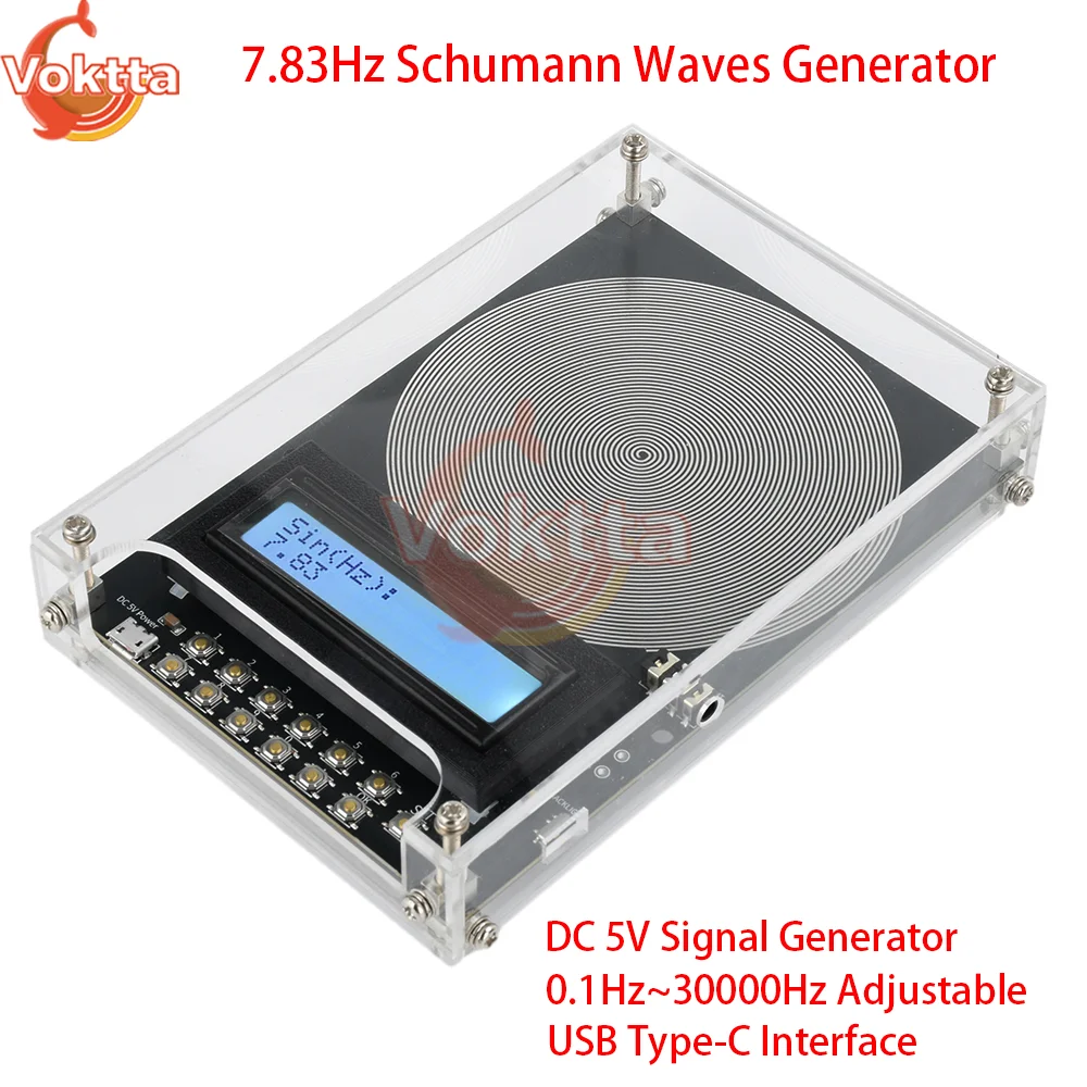 7.83Hz Schumann Waves Generator DC 5V Signal Generator Tester 0.1Hz~30000Hz Adjustable Audio Resonator USB Type-C Interface