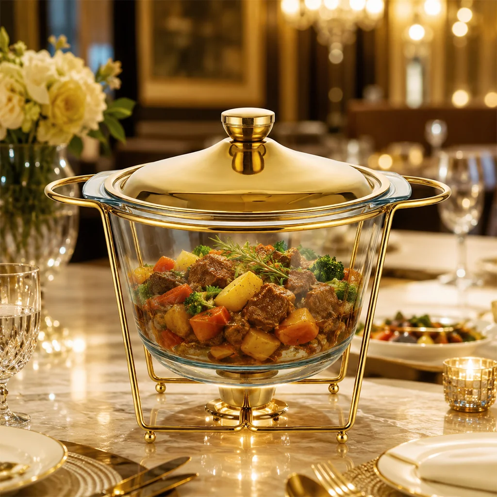 Stainless Steel 4L Insulation Pot Luxury Buffet, Food Heater with Spoon Gas Heating Suitable for Wedding Party Hotel
