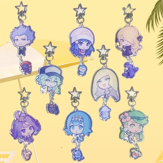 Porte-clés en acrylique anime de 6 cm pour Cynthia Garchomp Mallow Steenees, avec boucle double étoile filante, pendentif anime mignon, collection pour fans
