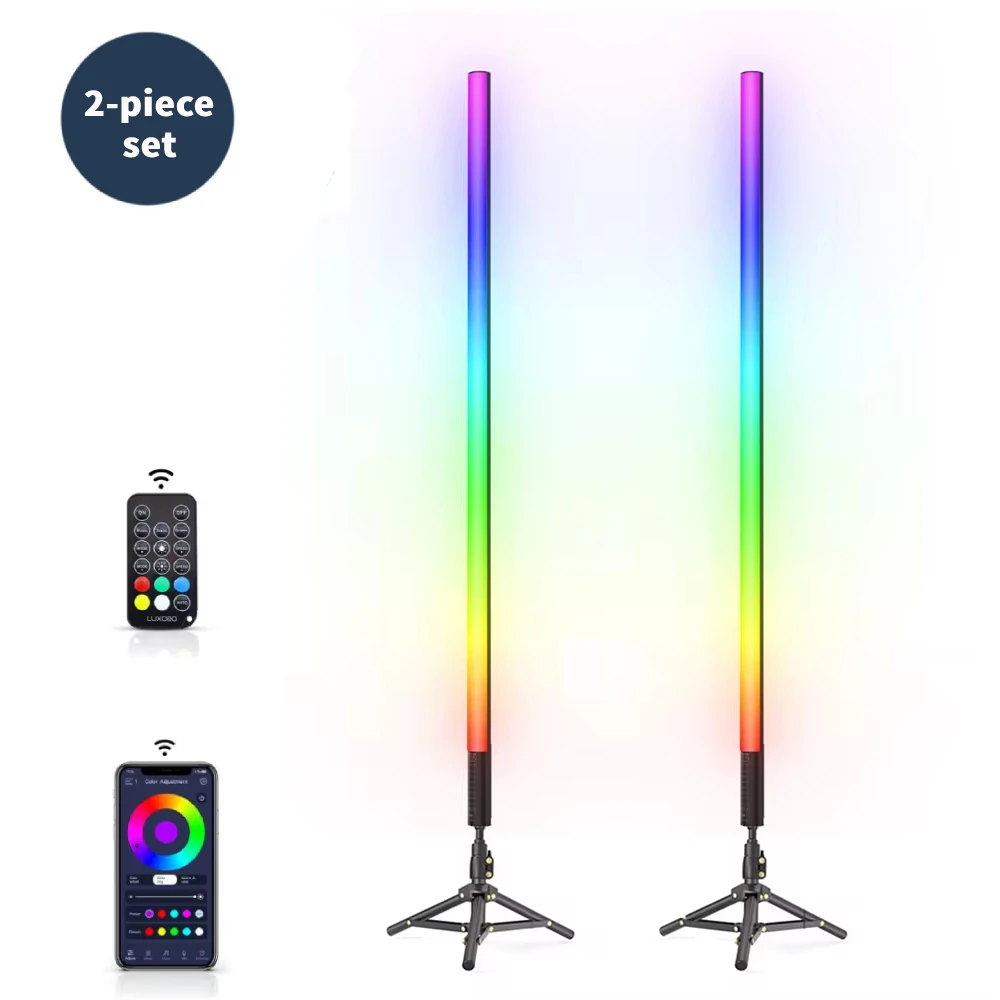 LUXCEO 2-piece set 85cm RGB Mood Light Sticks with Tripods Background Lamps Decor lighting for Home Party 33.46inch