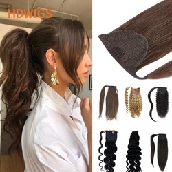 Ponytail Human Hair Straight Body Wave Human Hair Extension 60g 80g 100g 120g Deep Wave Kinky Curly Drawstring Ponytail Natural