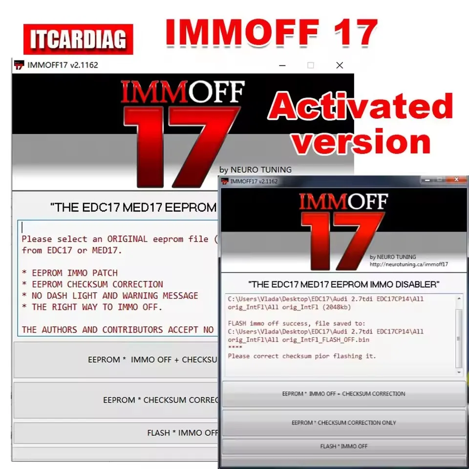 

Программное обеспечение IMMO OFF 17 (IMMOFF17) для активации версии EDC17 MED 17, исправление контрольной суммы EEPROM ECU IMMO PATCH для IMMO OFF Flash