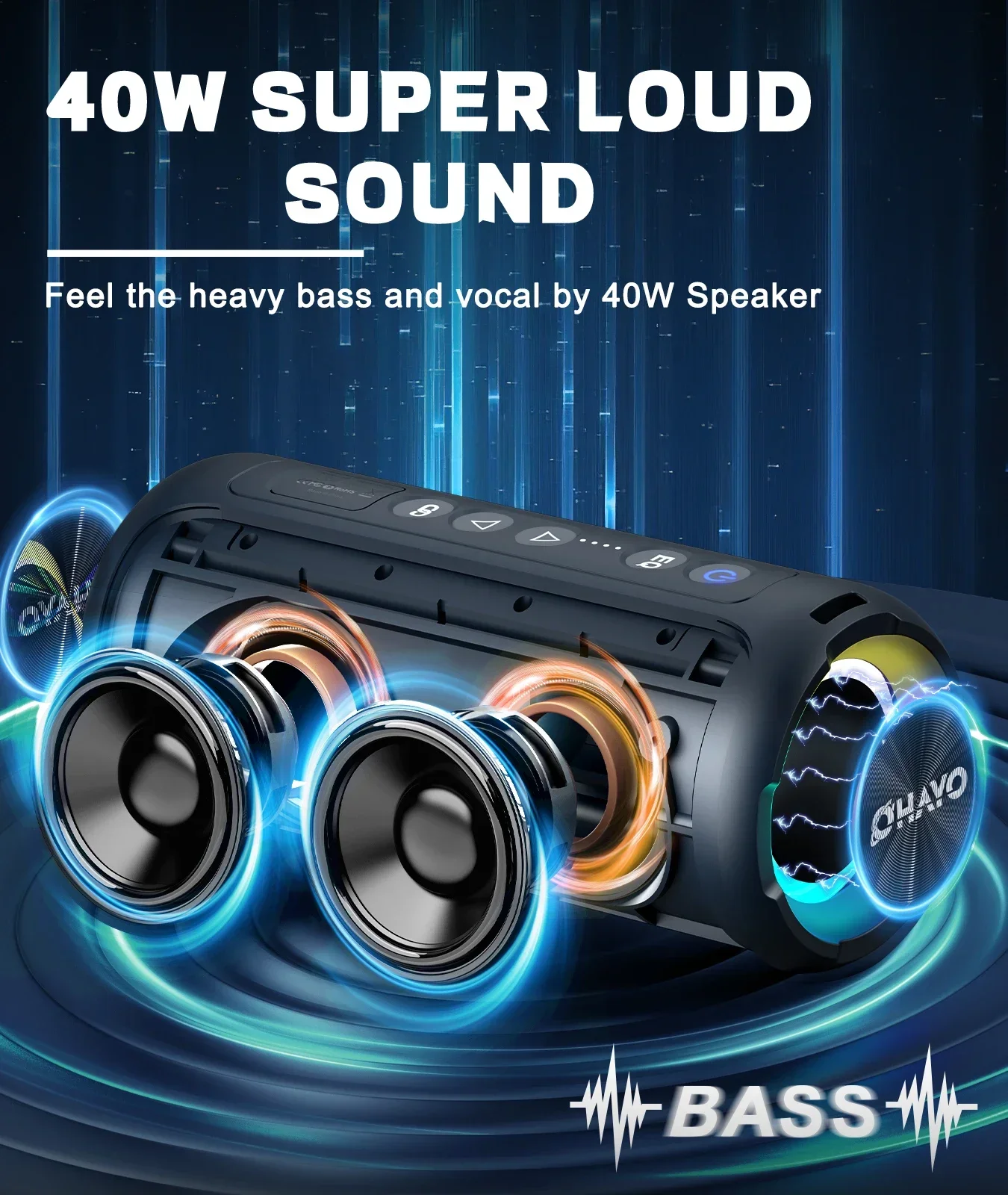 Wireless Bluetooth Speaker IPX7 Waterproof 40W Powerful Sound Portable Party Outdoor Speaker with 30H Battery TWS Mode RGB Light