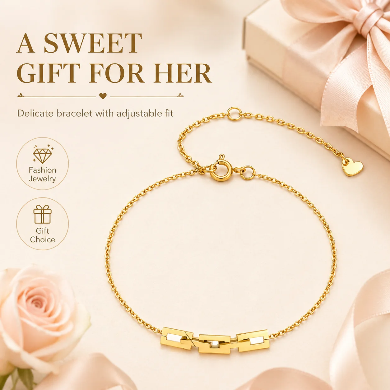 

Women's exclusive oxidation-free stainless steel gold-plated stackable bracelet, thin herringbone chain waterproof jewelry gift