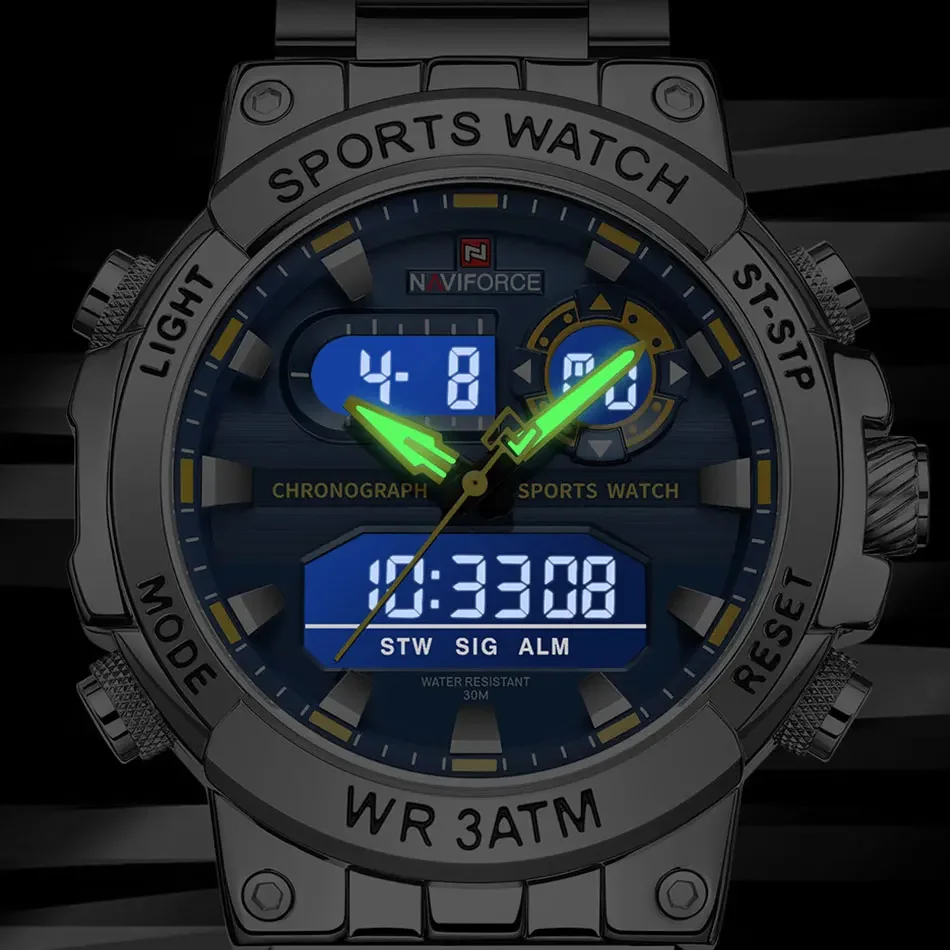 NAVIFORCE Men Military Watch Waterproof Wristwatch Dual Display Quartz Clock Sport Watch Male Big Watches Men Relogios Masculino