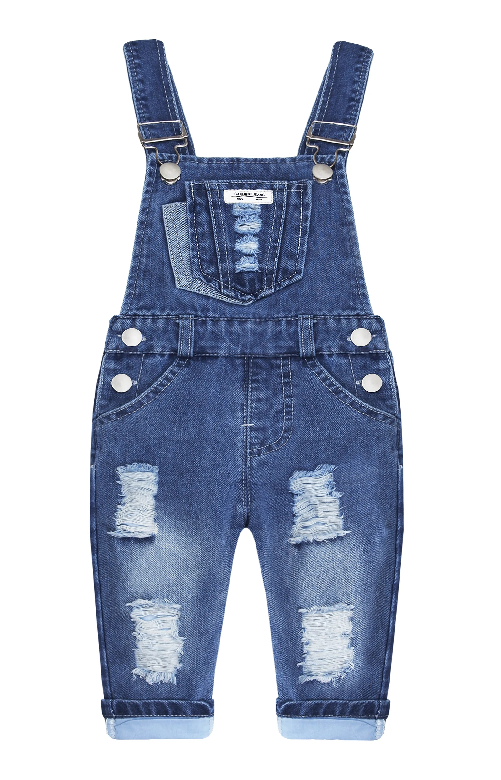 

KIDSCOOL SPACE Baby Little Child Toddler Girls Boys Cute Ripped Holes Adjustable Straps Cotton Denim Jean Overalls Playsuit