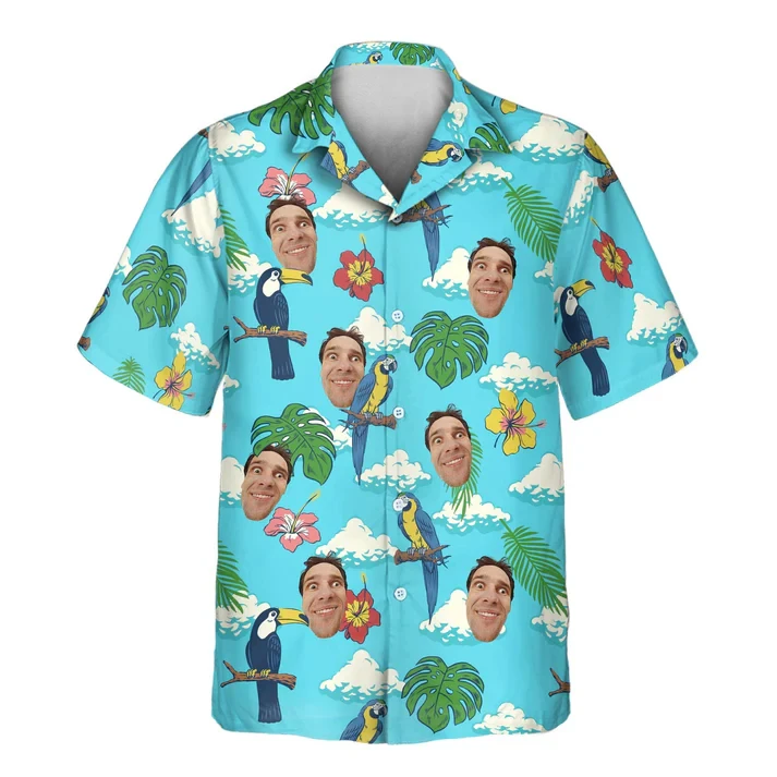 Personalized Custom Photo Face Hawaiian Shirt Tropical Flower Print Short Sleeve Top Couple Matching Outfit Unisex Hawaii Shirts