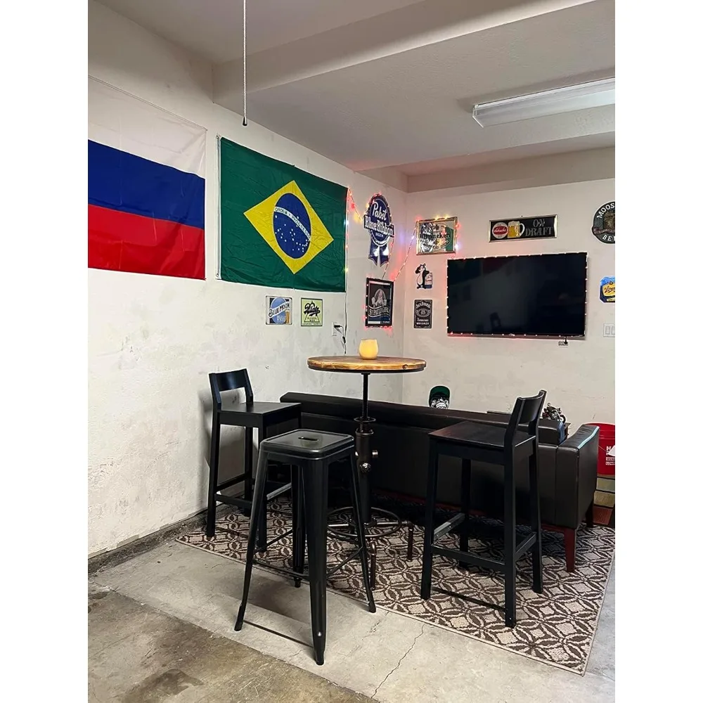 Adjustable Height Swivel Round Wood Top Industrial Bar Table, 32.3-36.2, 23.7 Diameter, Suitable for Kitchen, Dining, Office, Co