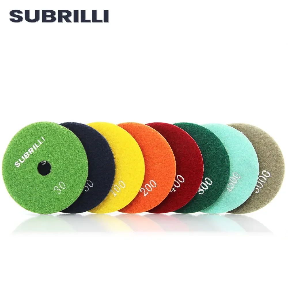 SUBRILLI 8pcs/Set Diamond Polishing Pads For Stone Concrete Granite Marble Wet Polish Abrasive Grinding Wheel Diamond Sand Disk