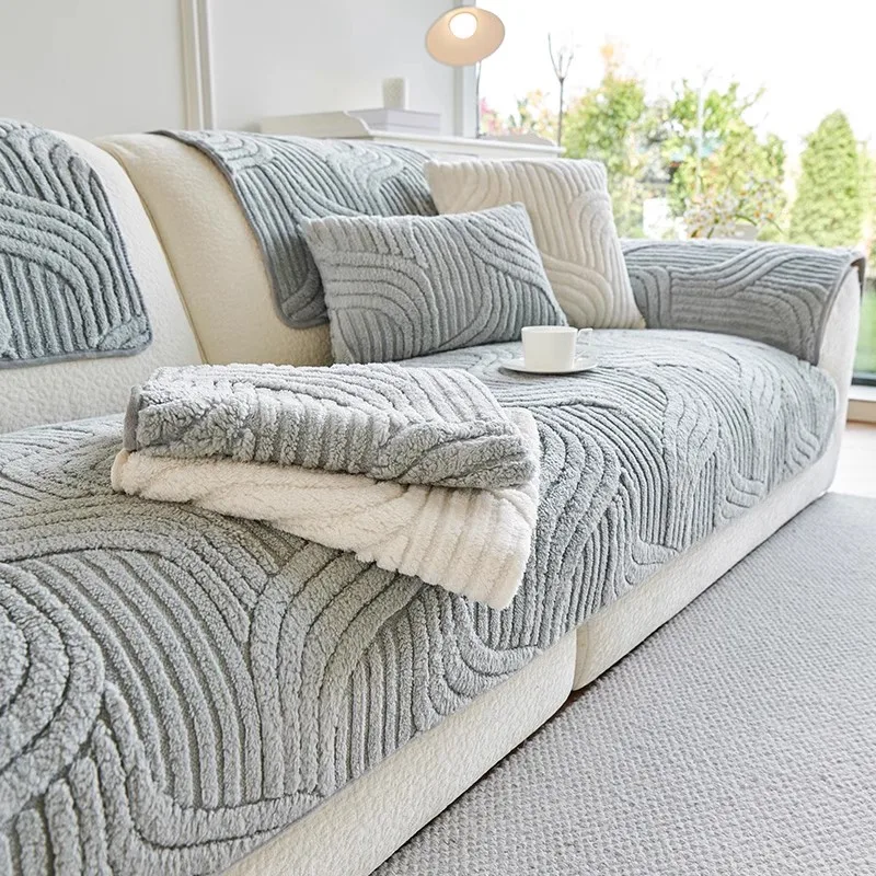 Autumn and Winter New 2024 Cream Style Straight Row High-grade Non-slip Cushion Cover Cloth Towel Thickened Plush Sofa Cushion