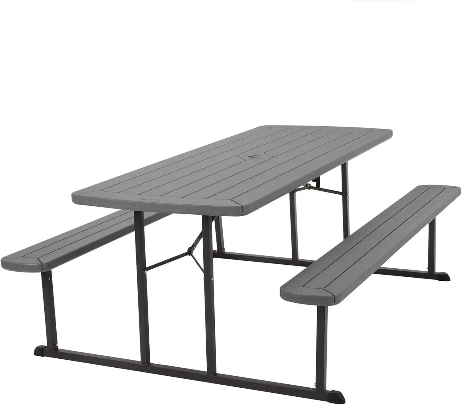 Outdoor Living 6 ft. Folding Picnic Table, Dark Gray Wood Grain Resin with Gray Steel Legs