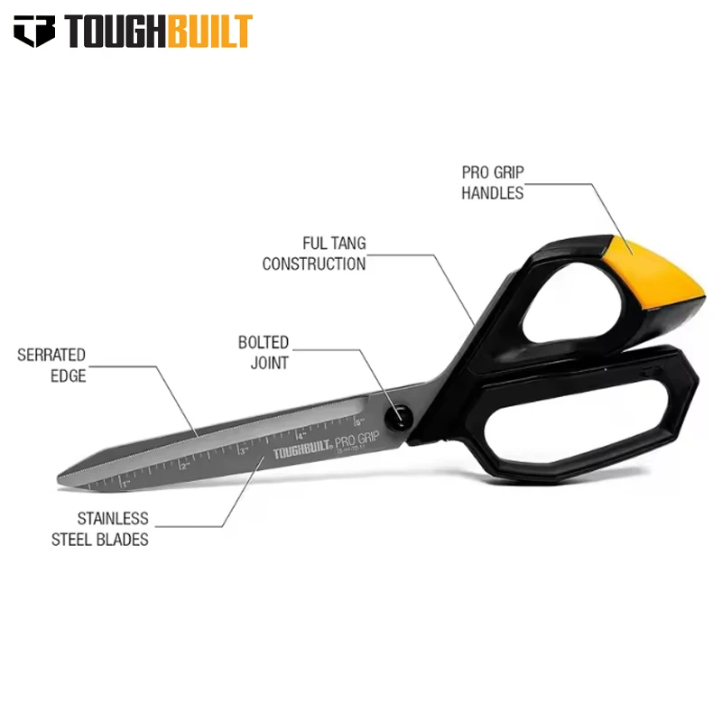toughbuilt-11インチ-強力ステンレス鋼はさみ、プロ仕様のグリップ付き薄刃鋭利はさみ、耐久性のあるツール-tb-h4-70-11