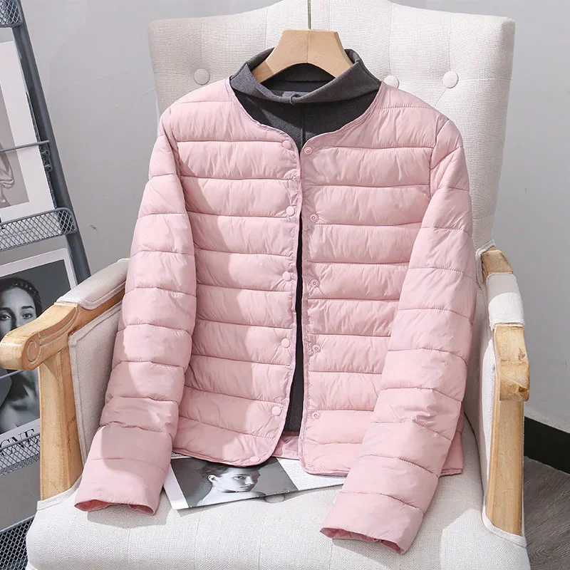 

2024 New Light Thin Down Cotton-padded Jacket Women's Short Autumn Winter Liner Cotton-padded Clothes Round Neck V-neck Jacket