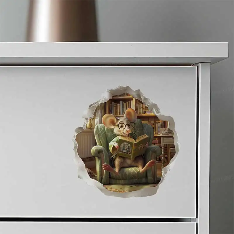 5 Pieces/Pack Bookish Buddies Mouse Hole Wall Sticker Toilet Decor Living Room Refrigerator Home Decoration Decals M1567