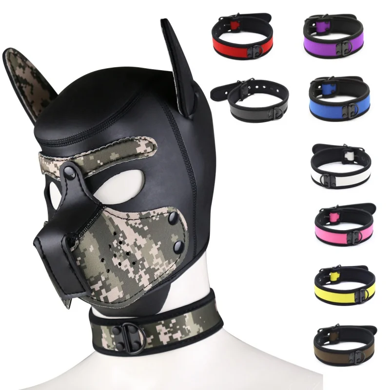 Puppy Cosplay Costumes of XL Code Brand New Increase Large Size Padded Rubber Full Head Hood Mask with Collar for Dog Roleplay