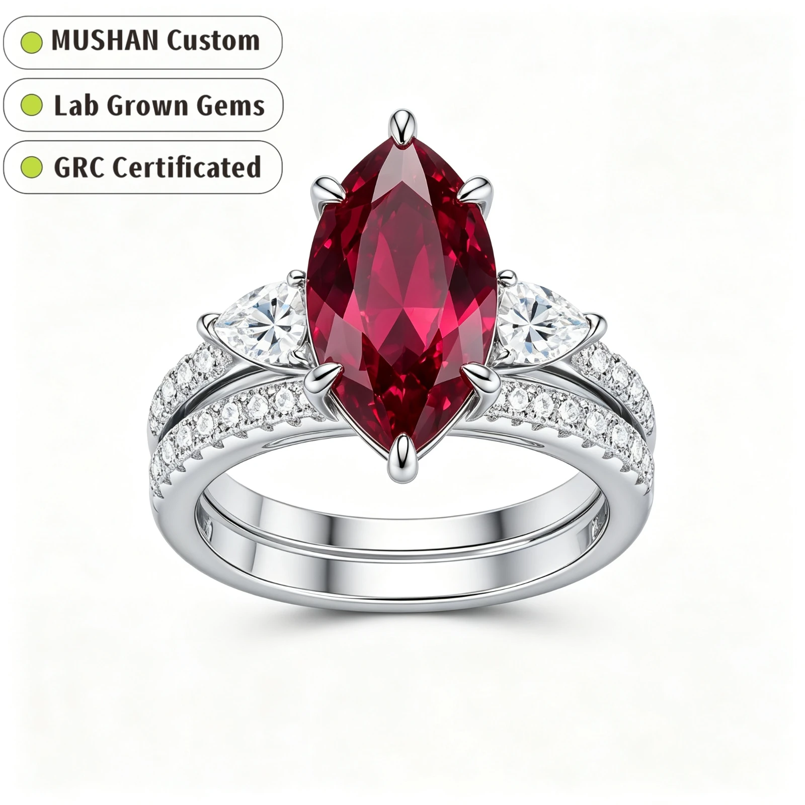 MUSHAN Custom Jewelry 925 Sterling Silver Ring Band for Women 4.5ct Lab Grown Gemstones Ruby Emerald Sapphire Rings Jewelry