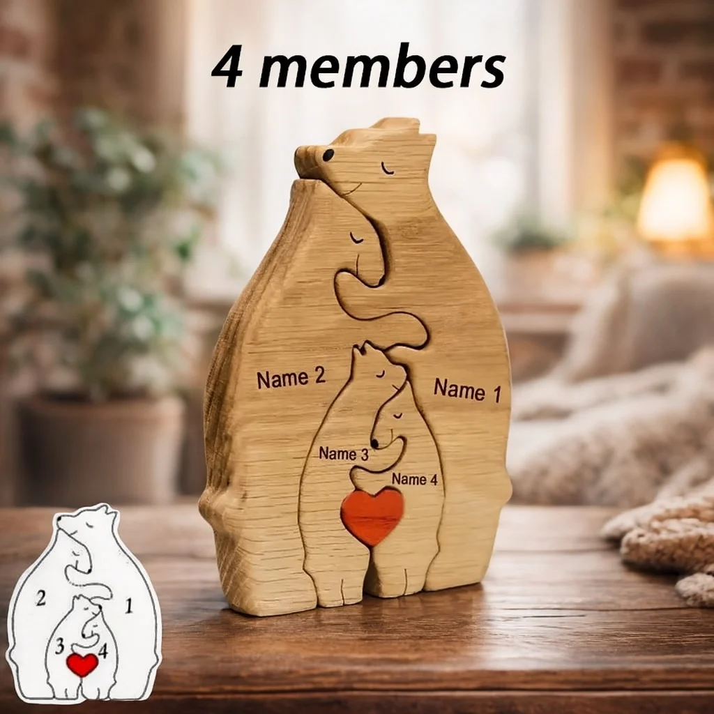

Art Wooden Bear Family Puzzle Personalized Name Custom Home Decor Thanksgiving Christmas Heartwarming Gift for Baby Mom