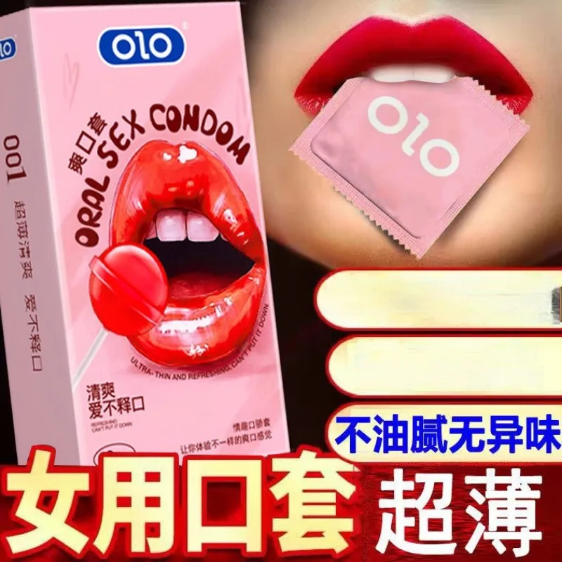 OLO 10Pcs Oral Sex Condoms with Strawberry Taste Safe Sex Penis Sleeve Condom Intimate Goods Tongue Sex Lick Dick Toys for Adult