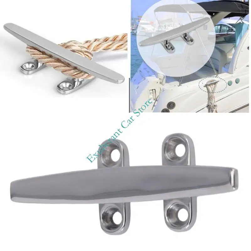 Stainless Steel Marine Cleat for Boat Docking with Four Hole Bolt-Down Base & Deck Mount Tie-Off Structure Hardware