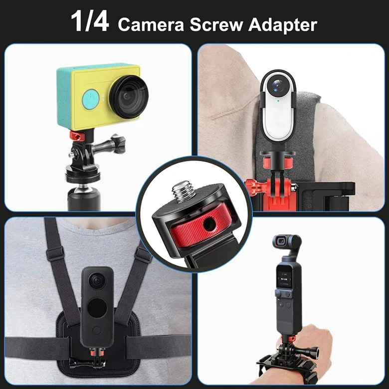 カメラ三脚アダプター、FF-3BB、360 ° 、gopro、insta360、sjcamに適合、1/4アクセサリーに適合、アドベンチャーショットに最適、必須アクセサリー