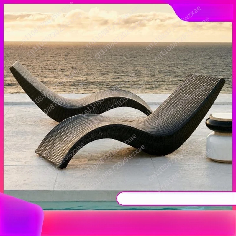 Rattan Loungers Outdoor Swimming Pool Loungers Leisure Villa Courtyard Beach Waterproof Sunscreen Roman Parasol