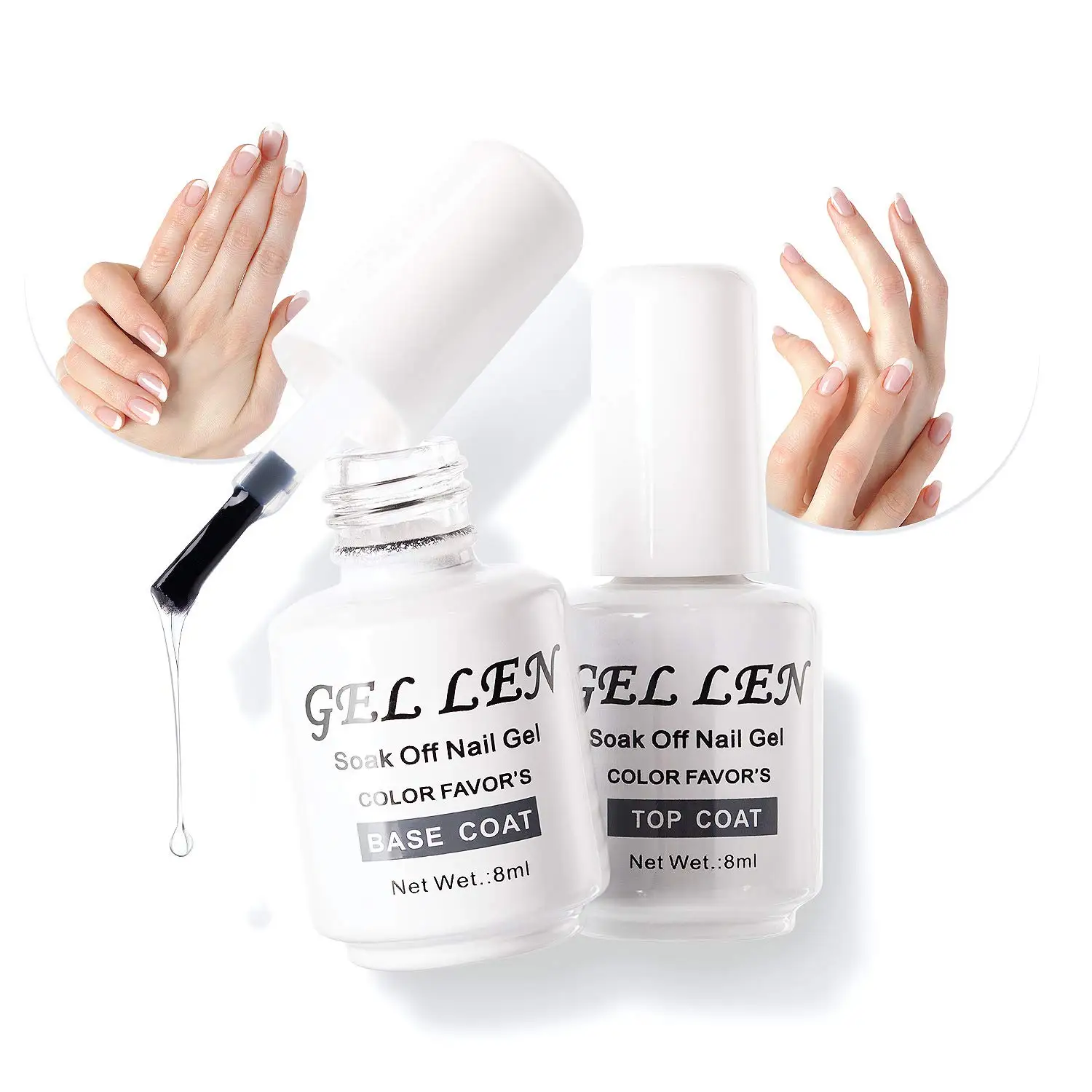 Gellen Gel Top&base Coat Off Hardener Nails Set With Acrylic Powder Strengthener 3×18ml No Wipe Finish Glossy Soak for Weak