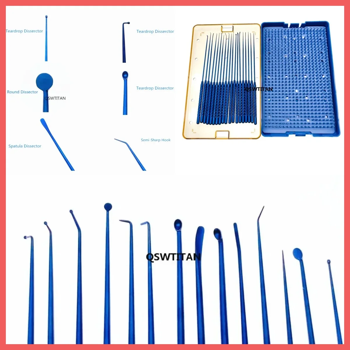 19pcs/Set Titanium Micro Neurosurgical Instruments 21cm Nerve Hook, Vessel Hook, Micro Spatula Dissectors & Teardrop Curette